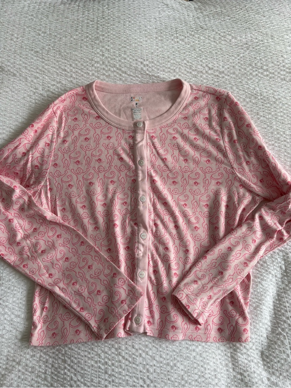 Roller Rabbit Pink Monkey-Print Lounge Cardigan